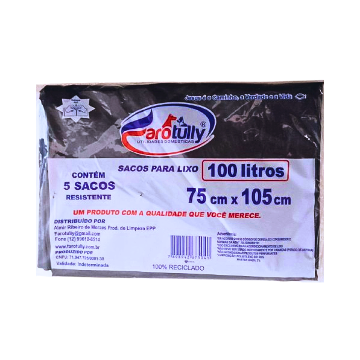Saco para Lixo 100 Litros - Resistente - 5 Unidades